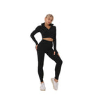 FitiqueFit 2-piece seamless zip-up yoga set for women, featuring a fitted top and high-waisted leggings for activewear workouts.