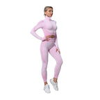 FitiqueFit 2-piece seamless zip-up yoga set for women, featuring a fitted top and matching leggings for activewear workouts.