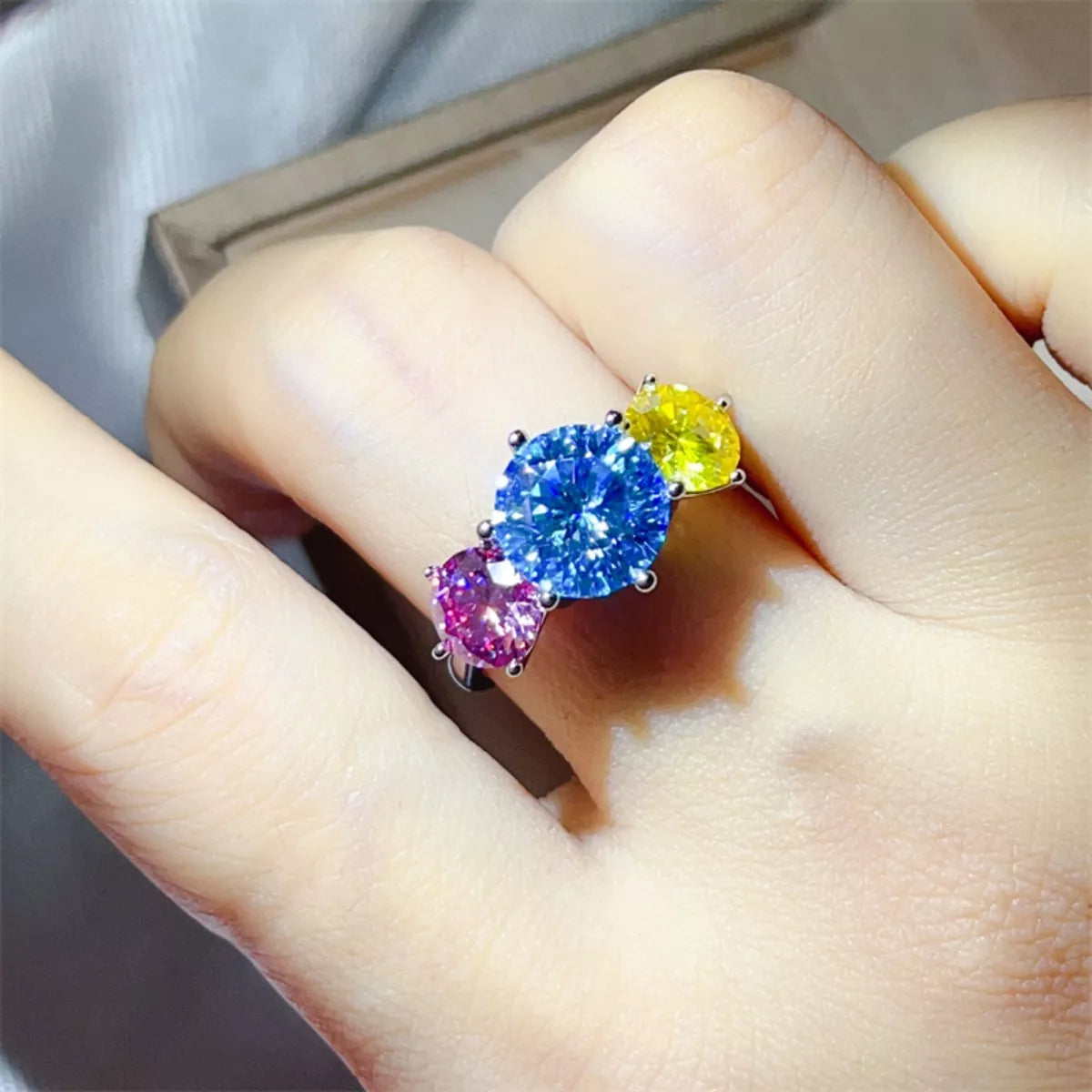 Sterling silver ring with a 5-carat moissanite gemstone, featuring a sleek design and polished finish.