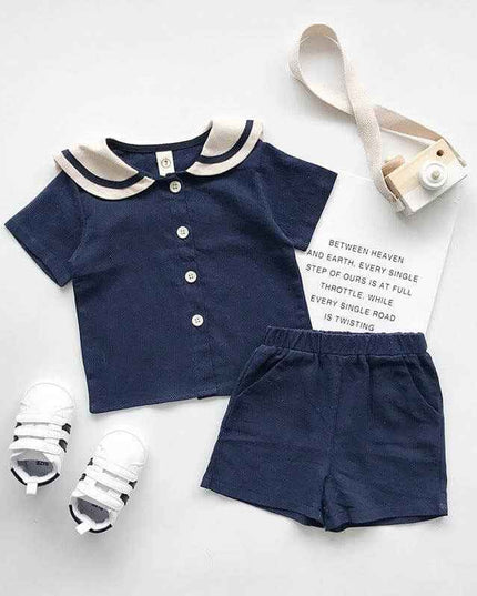 Boys and girls Navy solid short sleeves sets - Plush Fashion Shop #