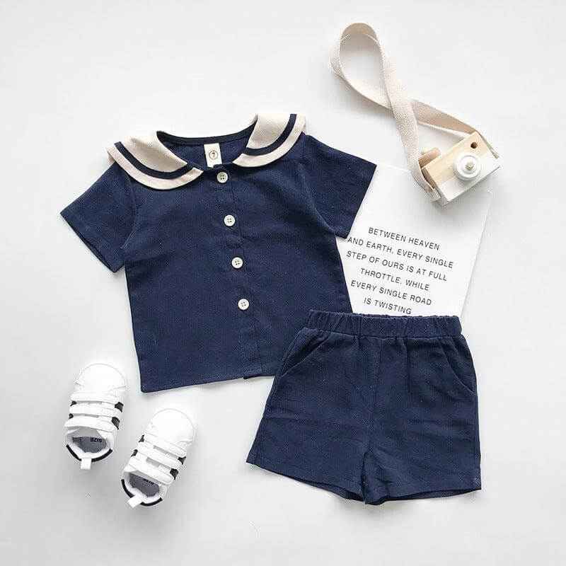 Boys and girls Navy solid short sleeves sets