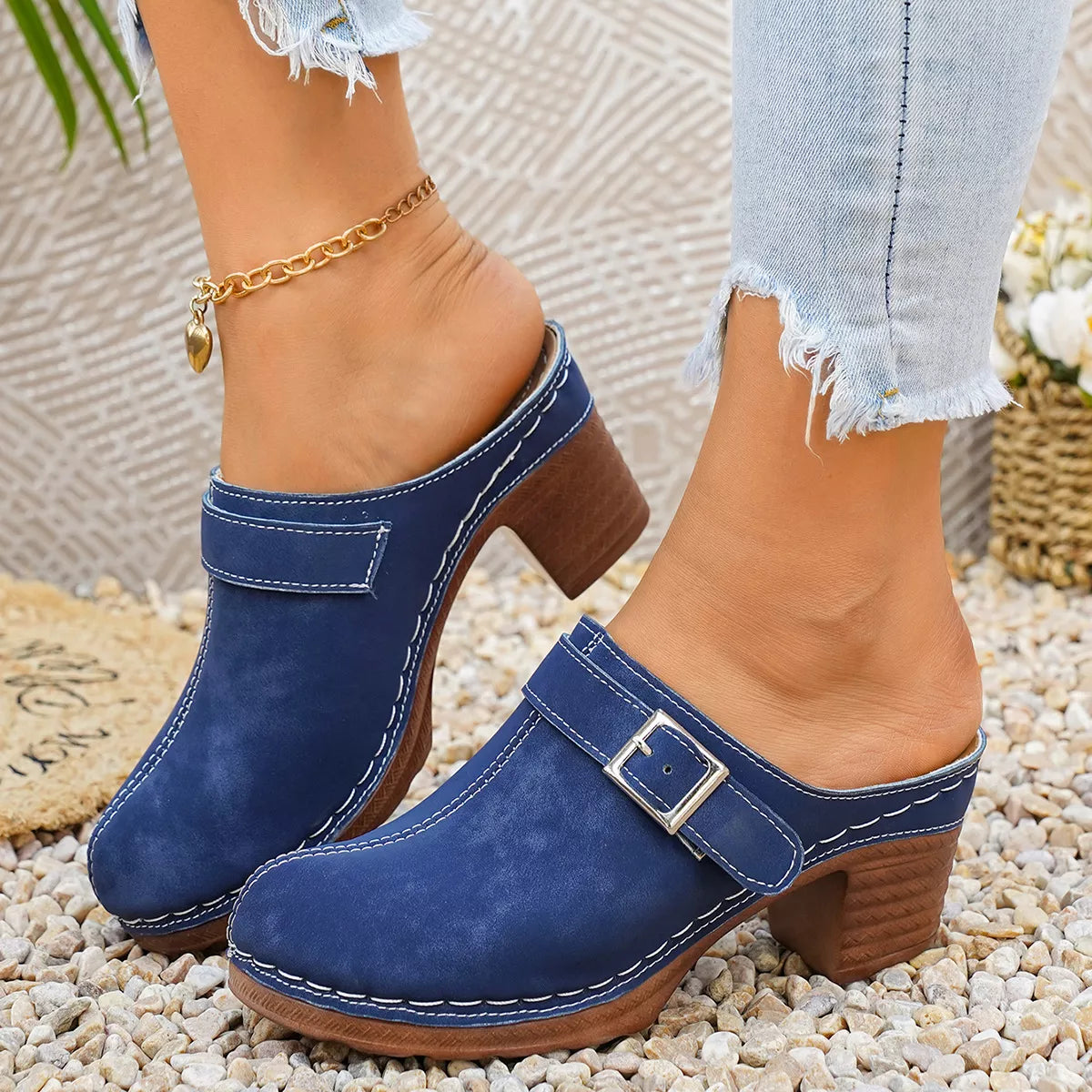 Plush Fashion Hub round toe block heel sandals with stylish design and comfortable height, ideal for casual or dressy occasions.