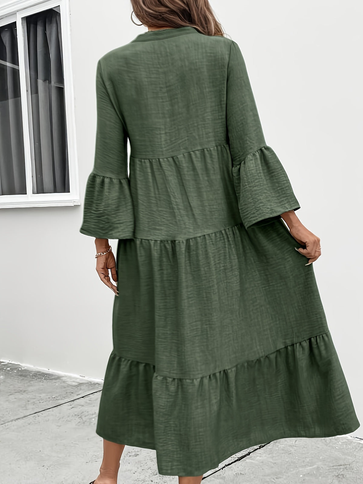 Casual button front tiered midi dress by Plush Fashion Hub, made of cotton blend, perfect for summer wear.