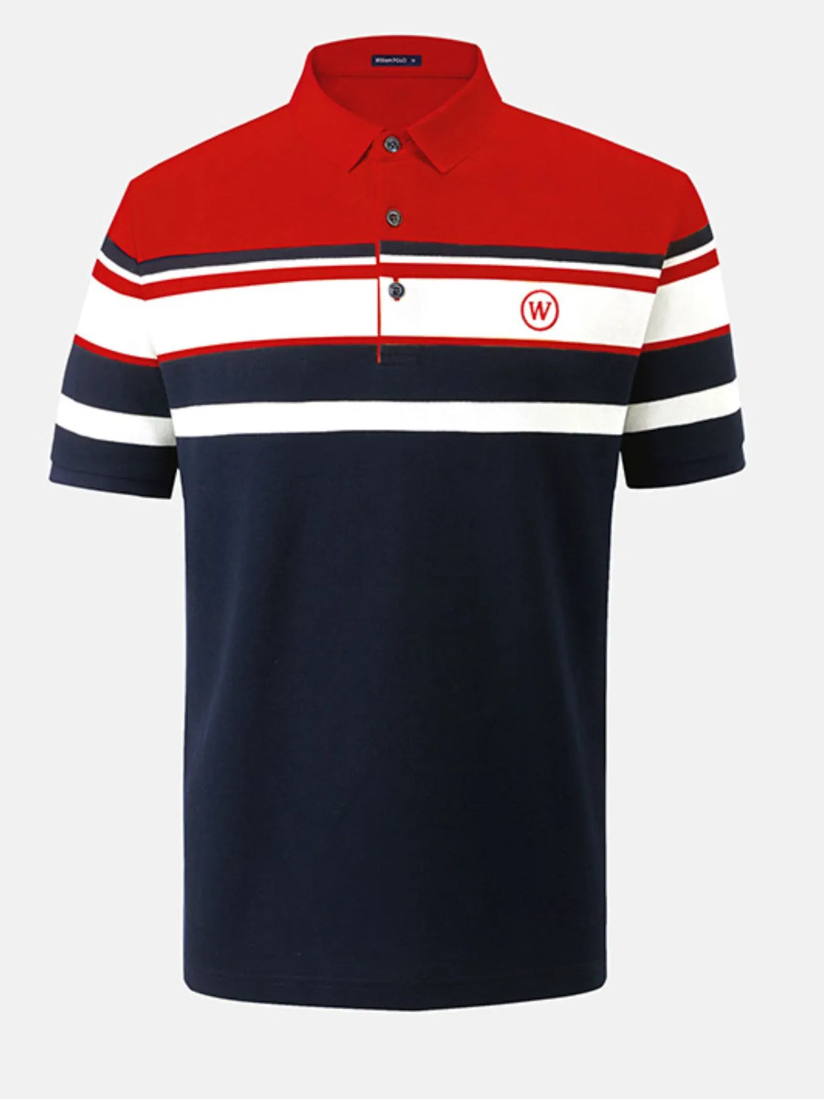Men's plus size color block striped polo shirt by Trendsi, short sleeve design with bold color contrast and classic collar.