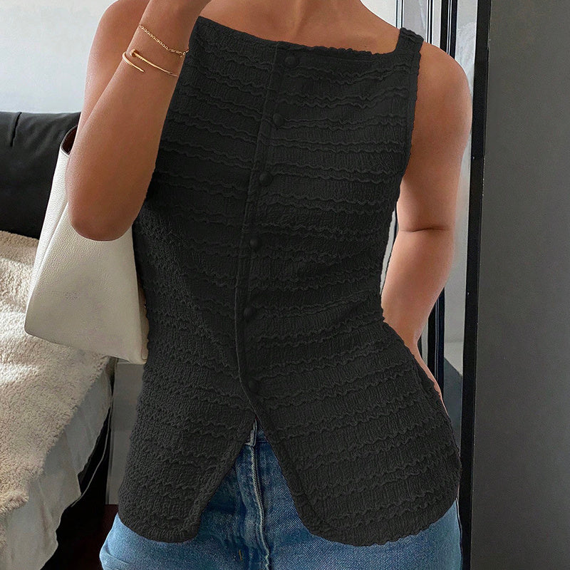 Trendy square neck button-up vest top by Plush Fashion Hub, casual Y2K going-out tank top in stylish design.