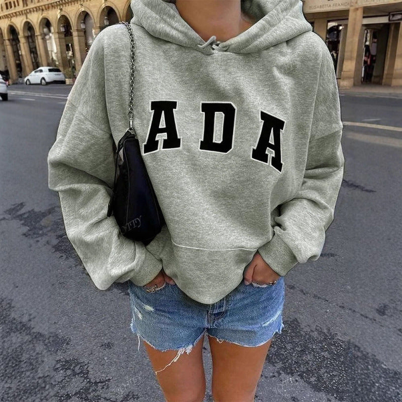 Casual And Versatile Letter Loose Hoodie With Fleece Lining For Women LadyShow.Store