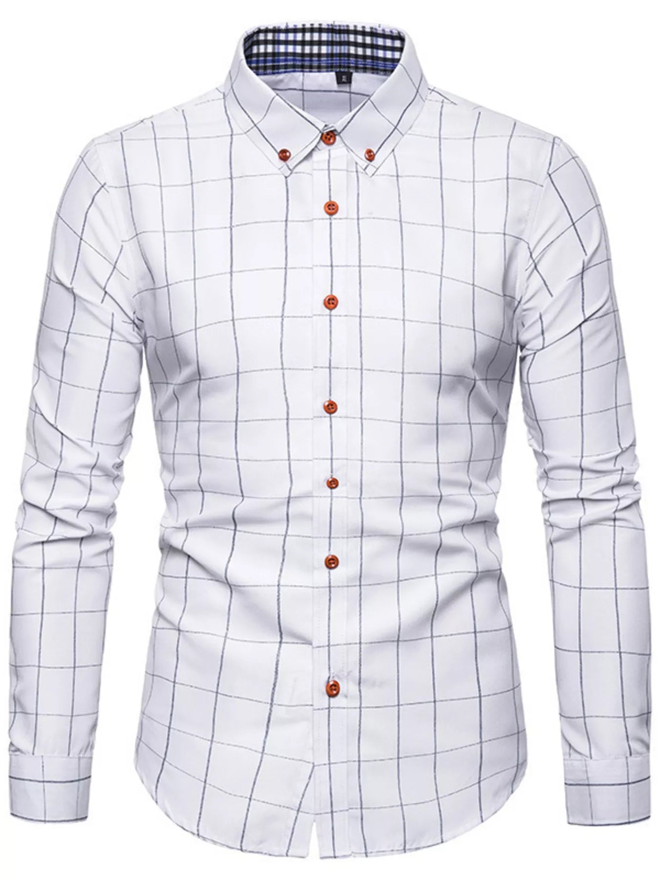 Men's plus size classic plaid button-down shirt by Trendsi, shown in a front view with collar and long sleeves.