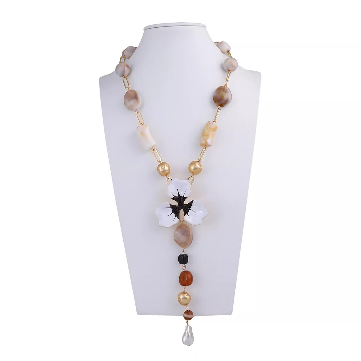 Y-shaped alloy dripping oil flower resin necklace with a unique design, ideal for stylish accessories.
