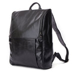 Black leather computer backpack by Pi-Mart, first layer durable leather bag with multiple compartments for laptops and accessories.
