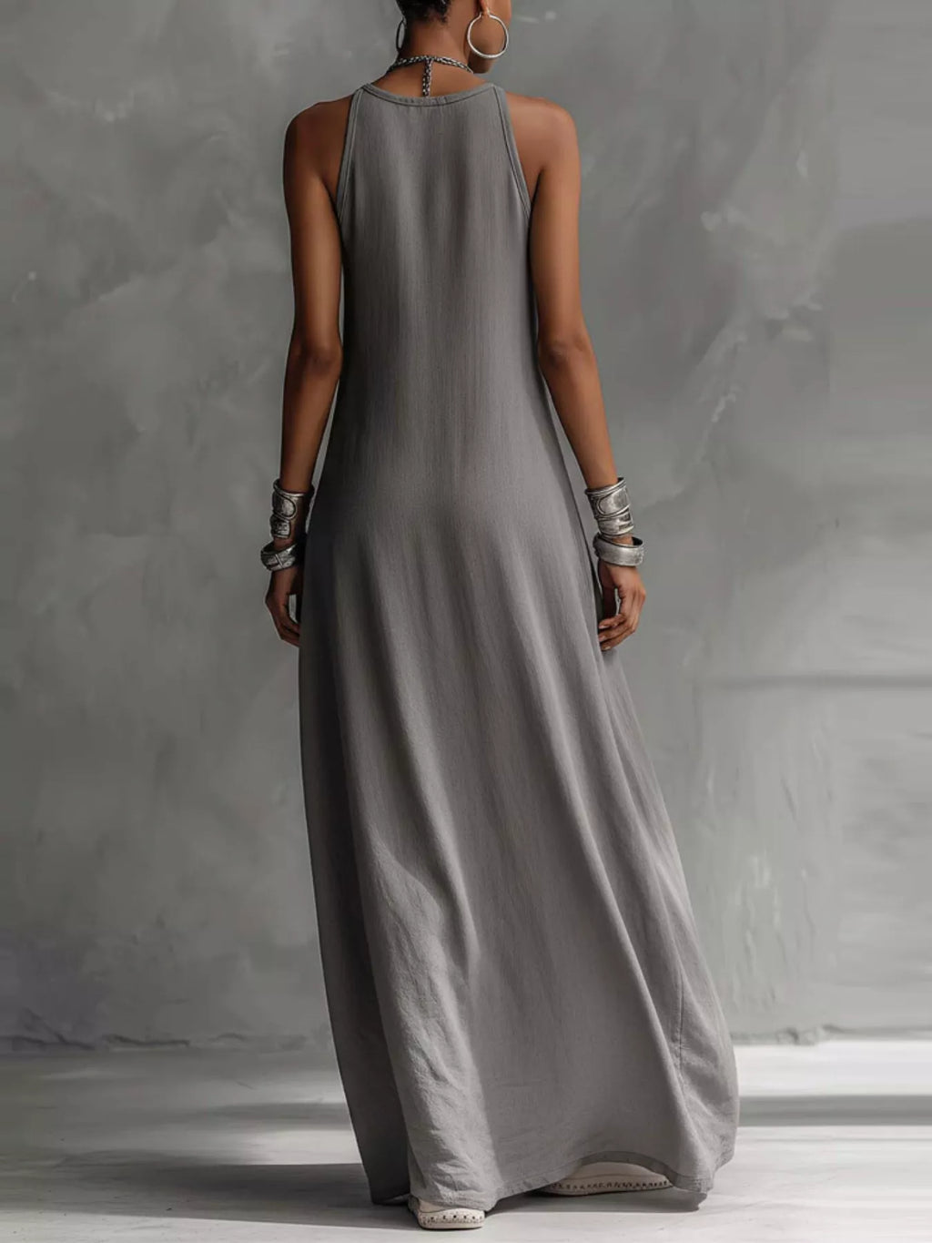 Two-tone sleeveless maxi dress by Plush Fashion Hub, elegant casual floor-length summer gown with a flowing silhouette.