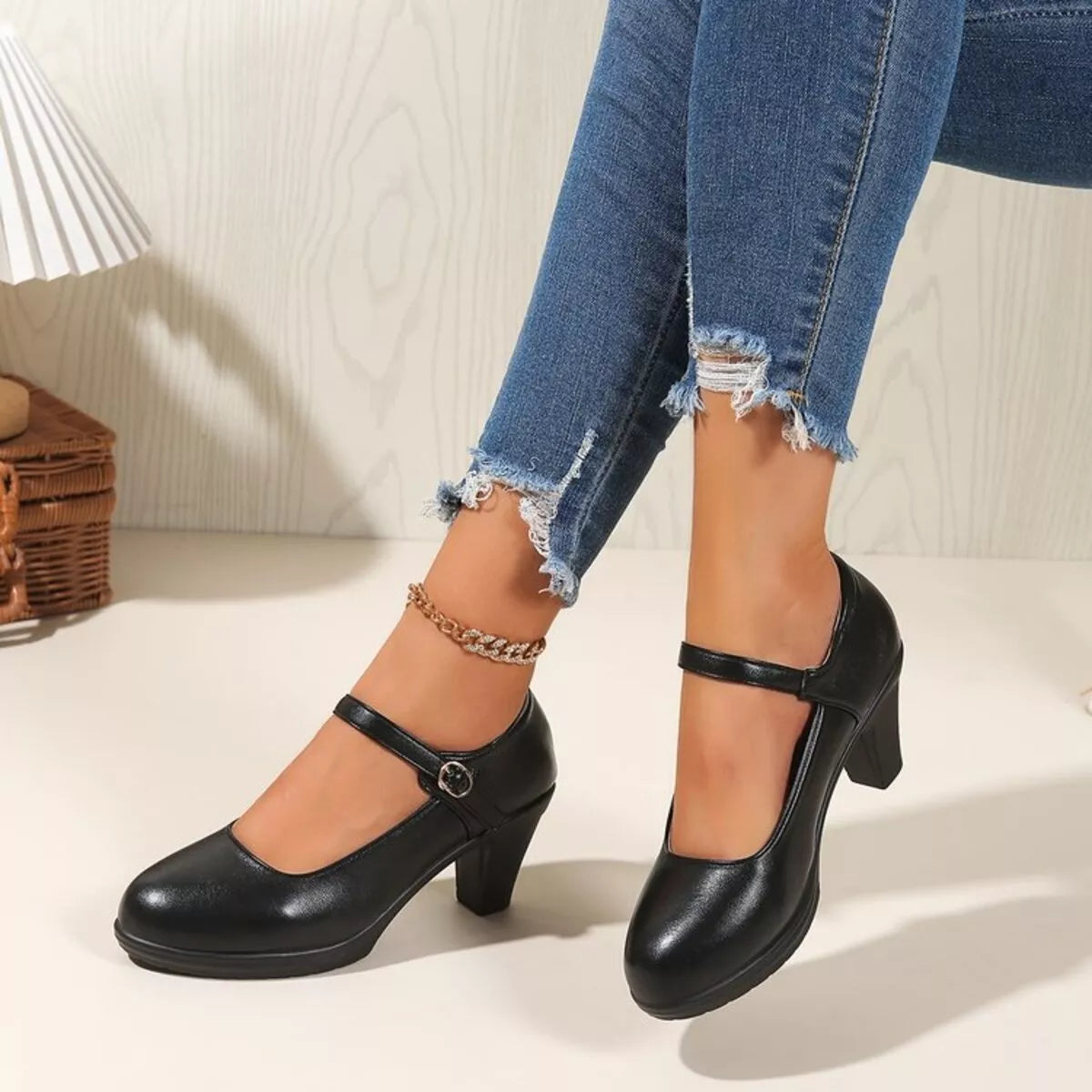 Trendsi Buckle Block Heels Pumps featuring a stylish design with a buckle detail and sturdy block heels for added comfort.
