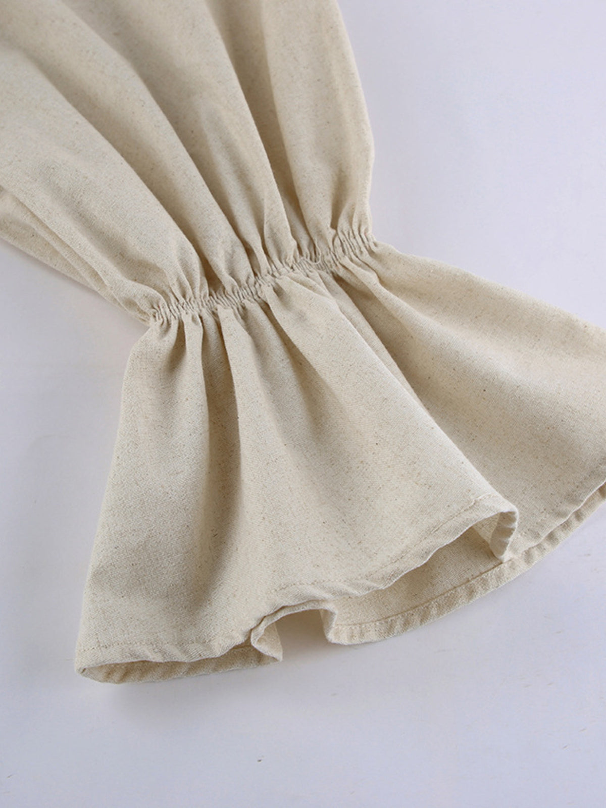 Cotton linen maxi dress by Plush Fashion Hub with tie neck and flounce sleeves, flowing and stylish for casual or summer wear.