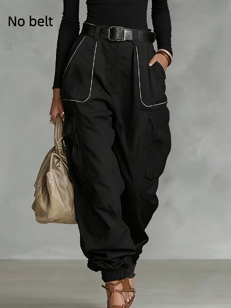 Women's high waist cargo work pants by FitiqueFit, featuring multiple functional pockets and tapered casual trouser style.