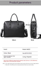 Men's leather briefcase by Pi-Mart, horizontal cowhide design with large capacity for documents and essentials.