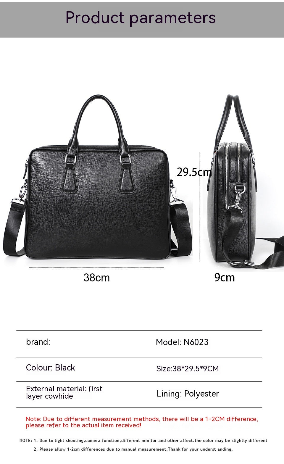 Men's leather briefcase by Pi-Mart, horizontal cowhide design with large capacity for documents and essentials.