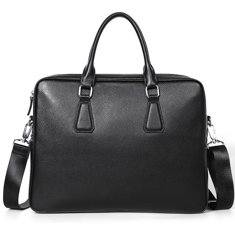 Men's Pi-Mart leather briefcase with horizontal design, large capacity, made from cowhide leather, ideal for professional use.