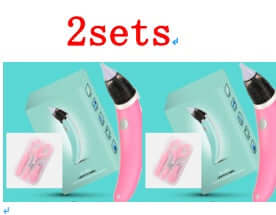 Two sets of Children's Nasal Aspirator with pink devices and packaging, highlighting its features and design.