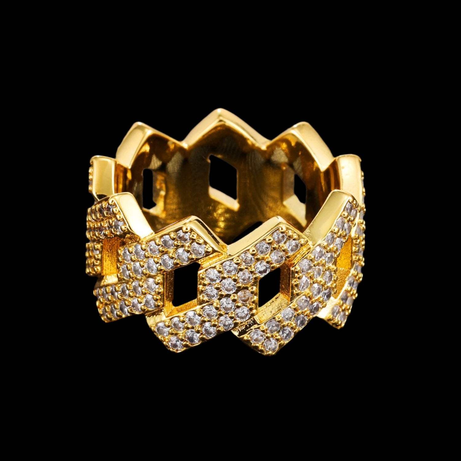 14K Gold Iced Out Prong Ring - Plush Fashions Shop 