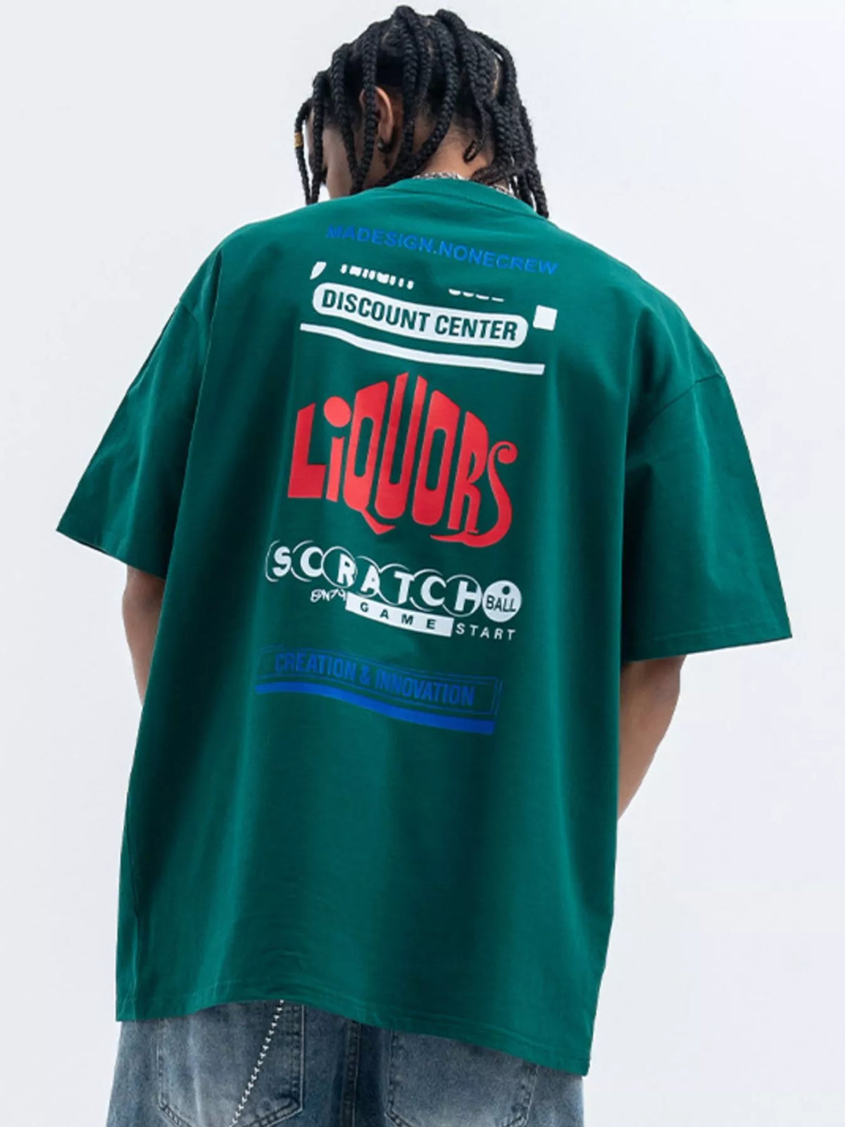 Men's short sleeve T-shirt with round neck and letter design, Trendsi branded men's casual t-shirt, front view.