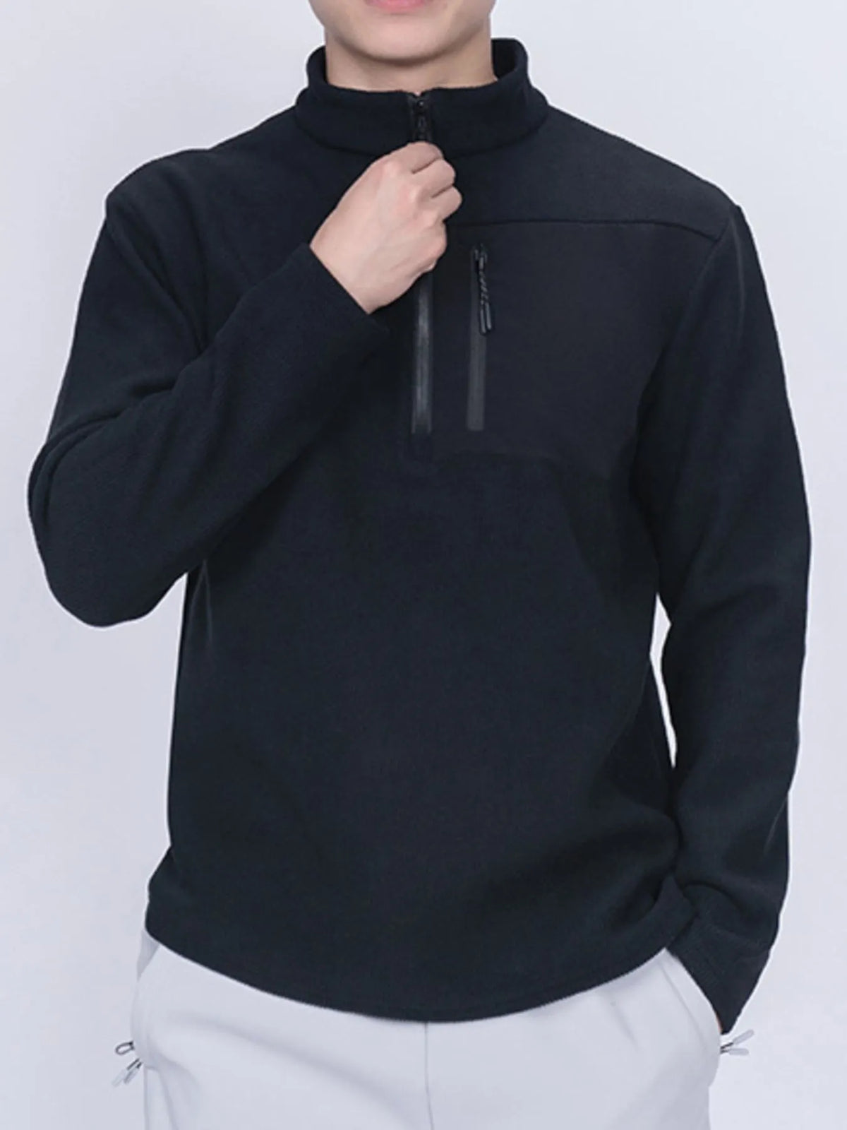 Men's plus size fleece sweatshirt with half-zip, chest pocket, cozy fleece material, by Trendsi.