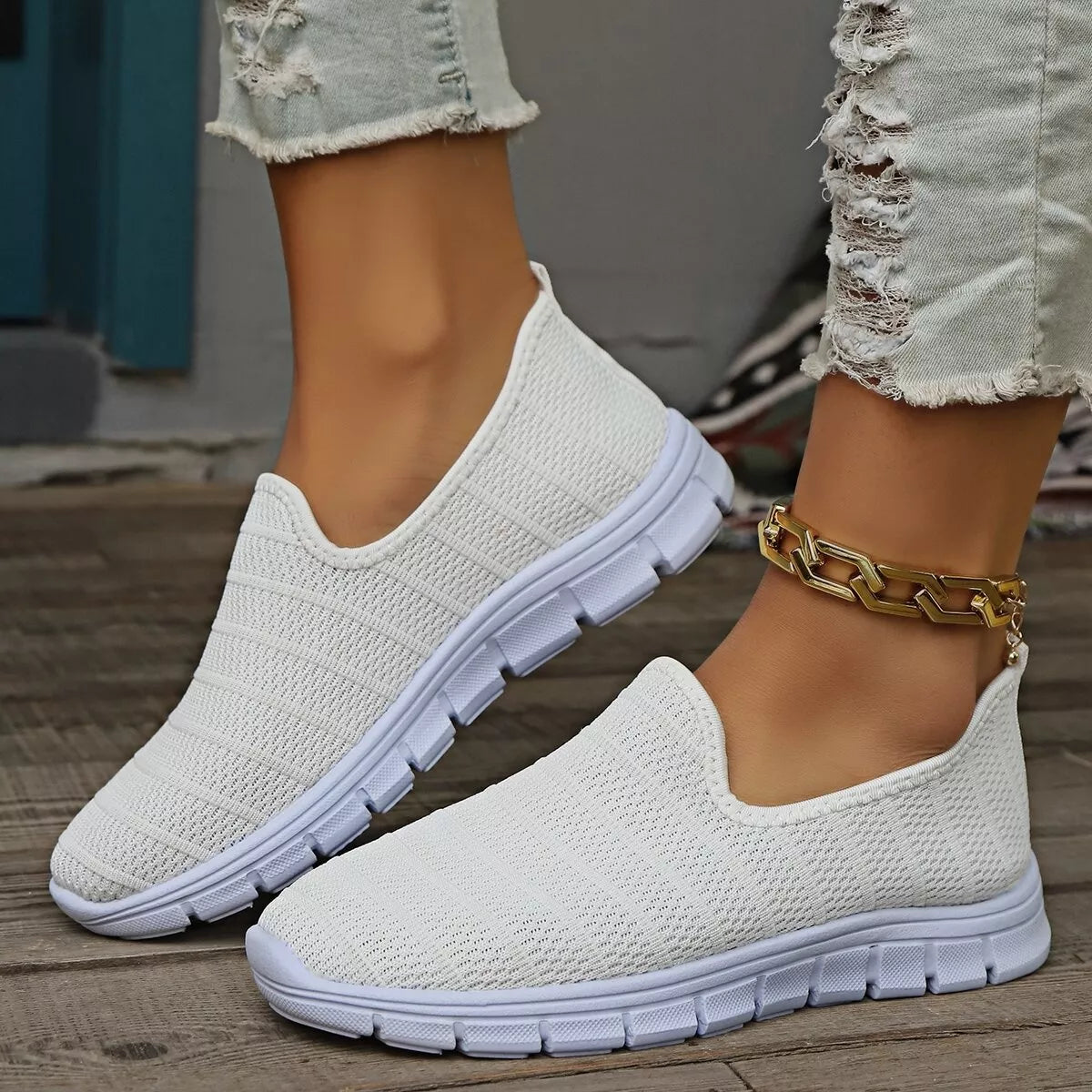 Women’s breathable mesh slip-on casual walking flats by Plush Fashion Hub, lightweight and comfortable for everyday wear.