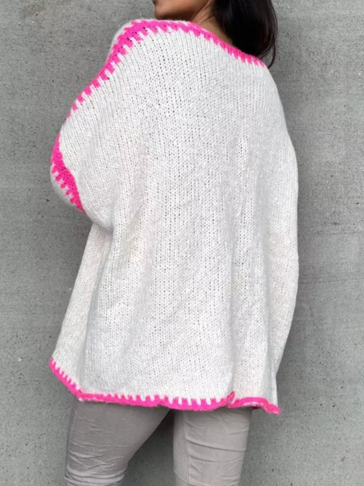 Trendsi tie front drop shoulder cardigan in soft knit fabric, featuring a relaxed fit and stylish tie detail at the front.