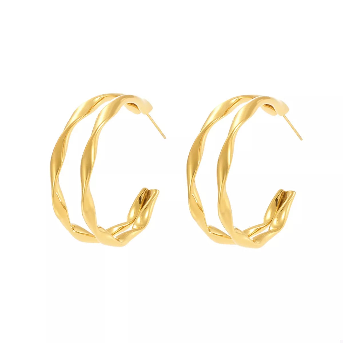 18K gold-plated chunky twisted hoop earrings from Plush Fashion Hub, showing bold, stylish jewelry with a twisted hoop design.