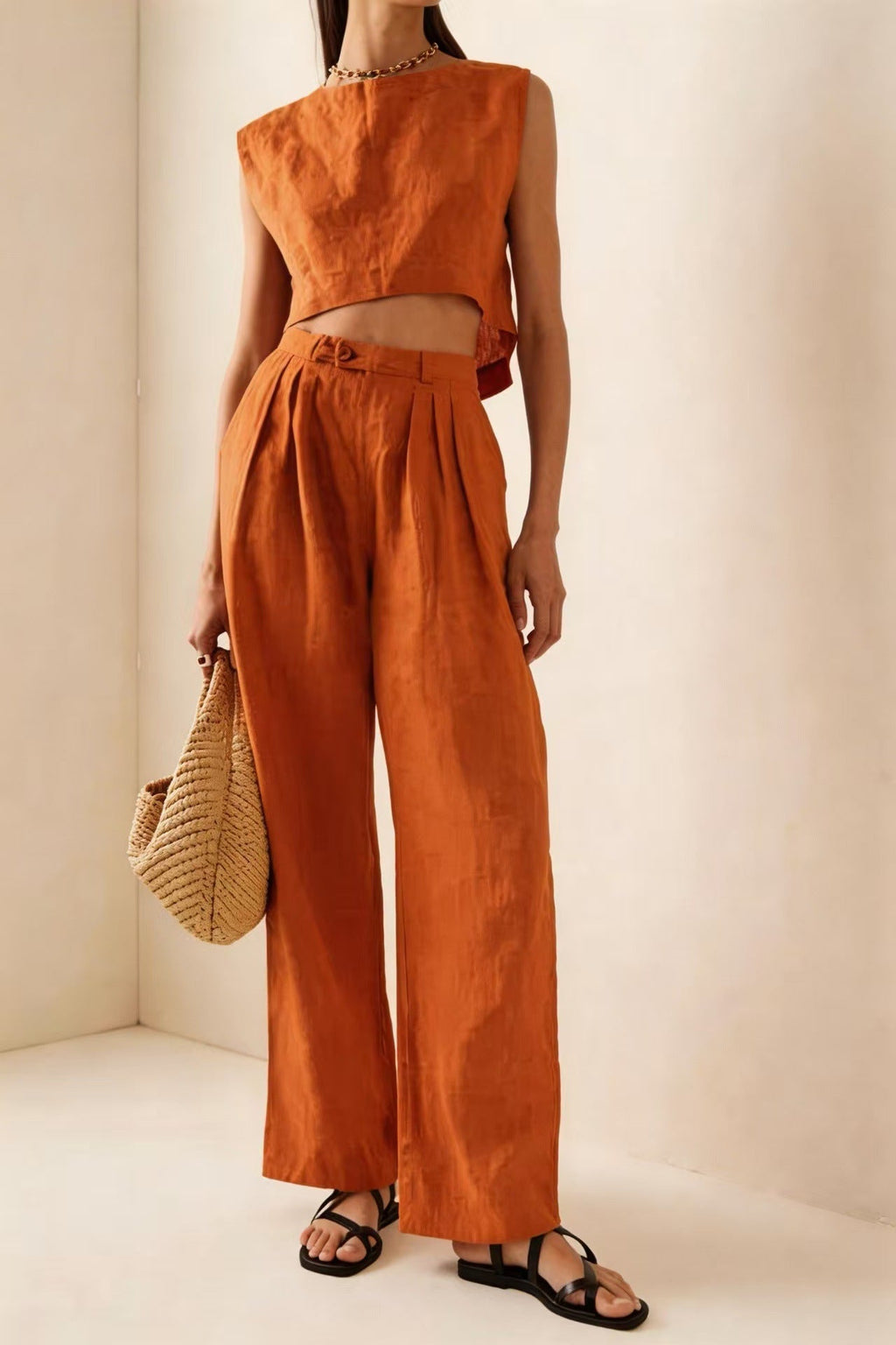 Women's crew-neck casual two-piece set from Plush Fashion Hub featuring a breathable T-shirt and matching pants.