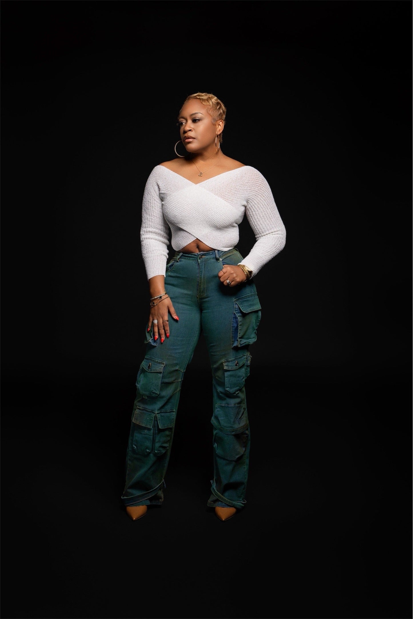 Iridescent Denim Cargo Jeans The Bella Noire Store