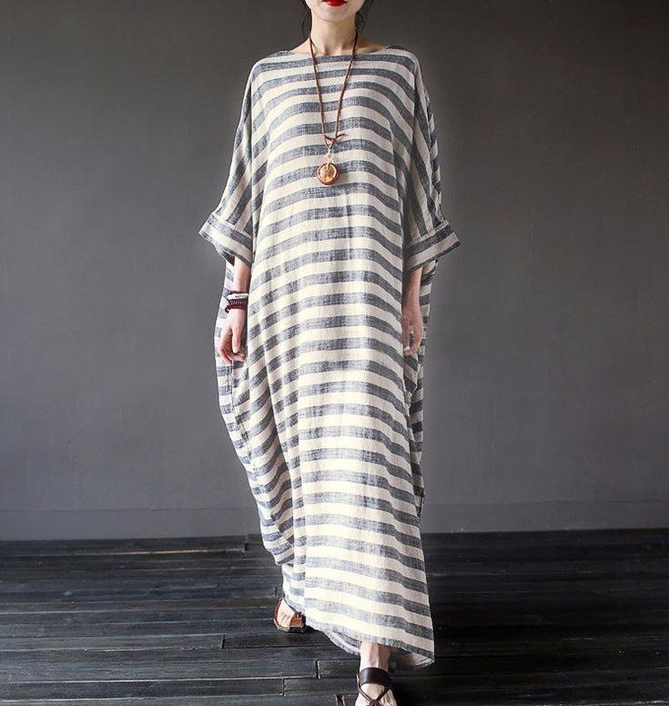 Cotton And Linen Stripes Loose Plus Long DressWrap yourself in effortless style with our Cotton And Linen Stripes Loose Plus Long Dress! Made with high-quality cotton and linen, this dress offers a loose and comDressPlush Fashions ShopPlush Fashion Shop