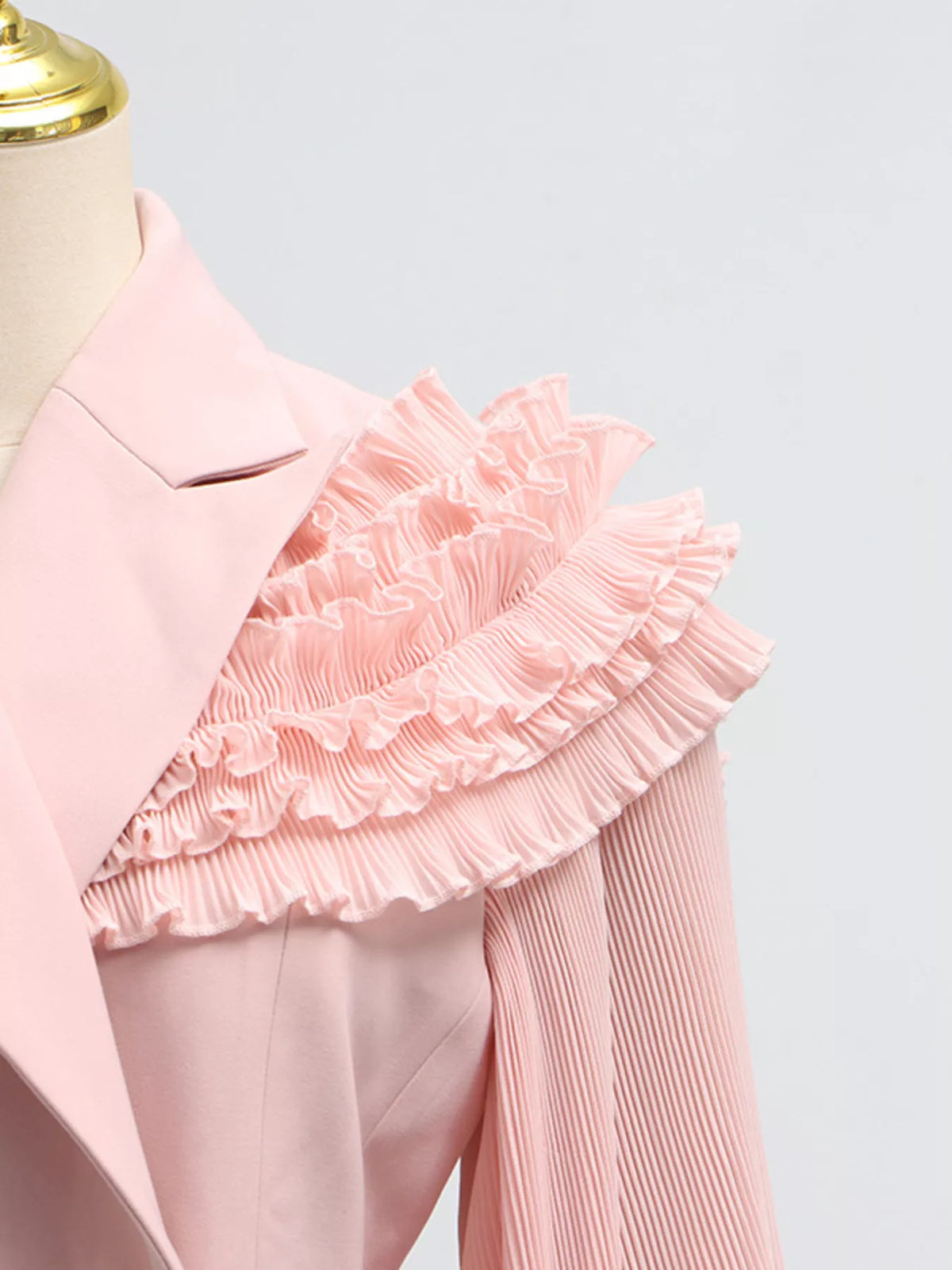 Plush Fashion Hub two-piece set with frill lapel collar top and matching pleated skirt, stylish and coordinated outfit.