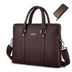 Men's Pi-Mart business briefcase with sturdy leather exterior and multiple compartments, suitable for professional office use.