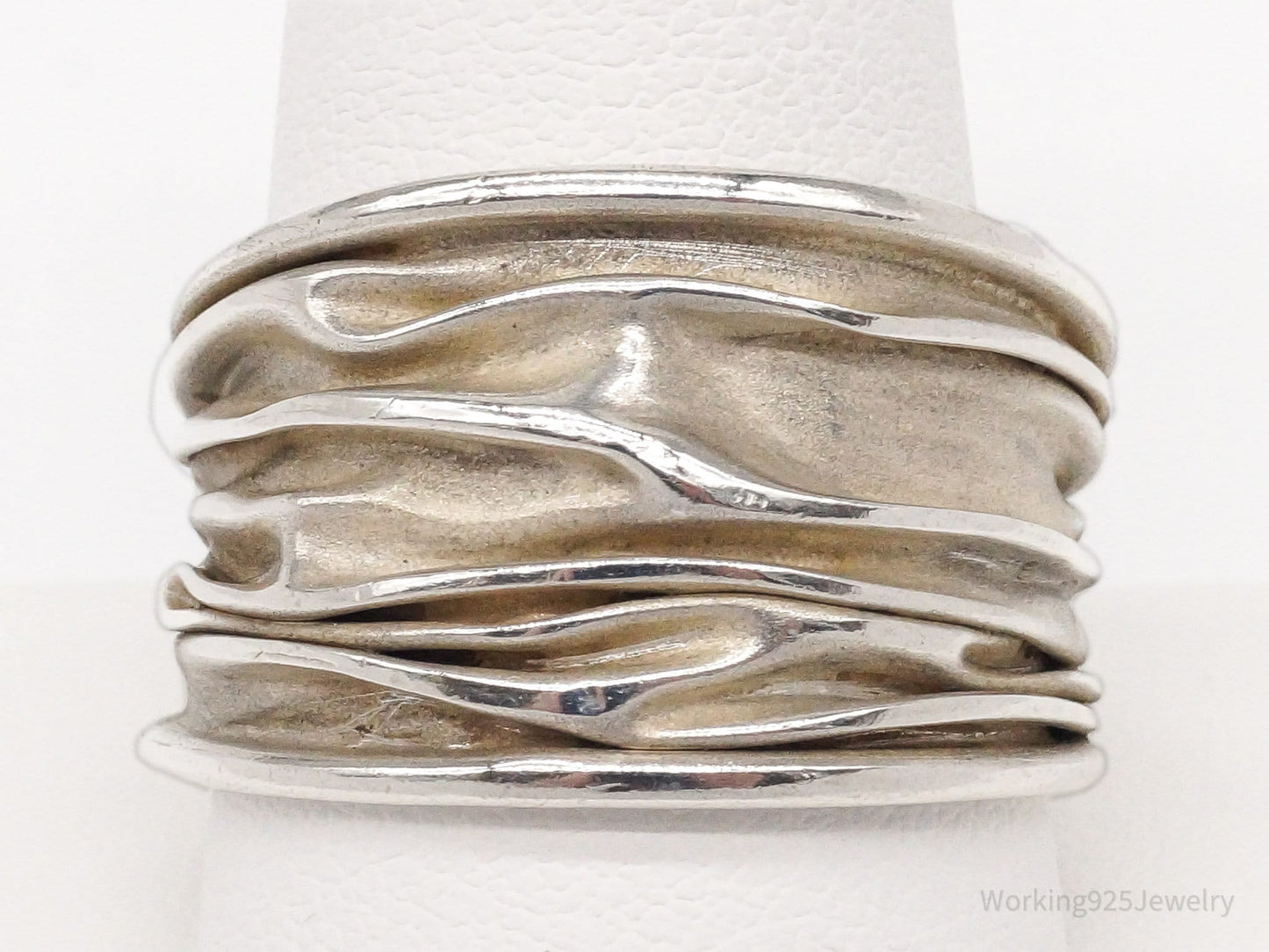 Vintage Crinkle Design Sterling Silver Band Ring - Size 11.25 Working 925 Jewelry