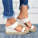 European and American wedge slippers for women with hemp rope, casual flat sandals by LadyShow.Store, showing the stylish design and materials.