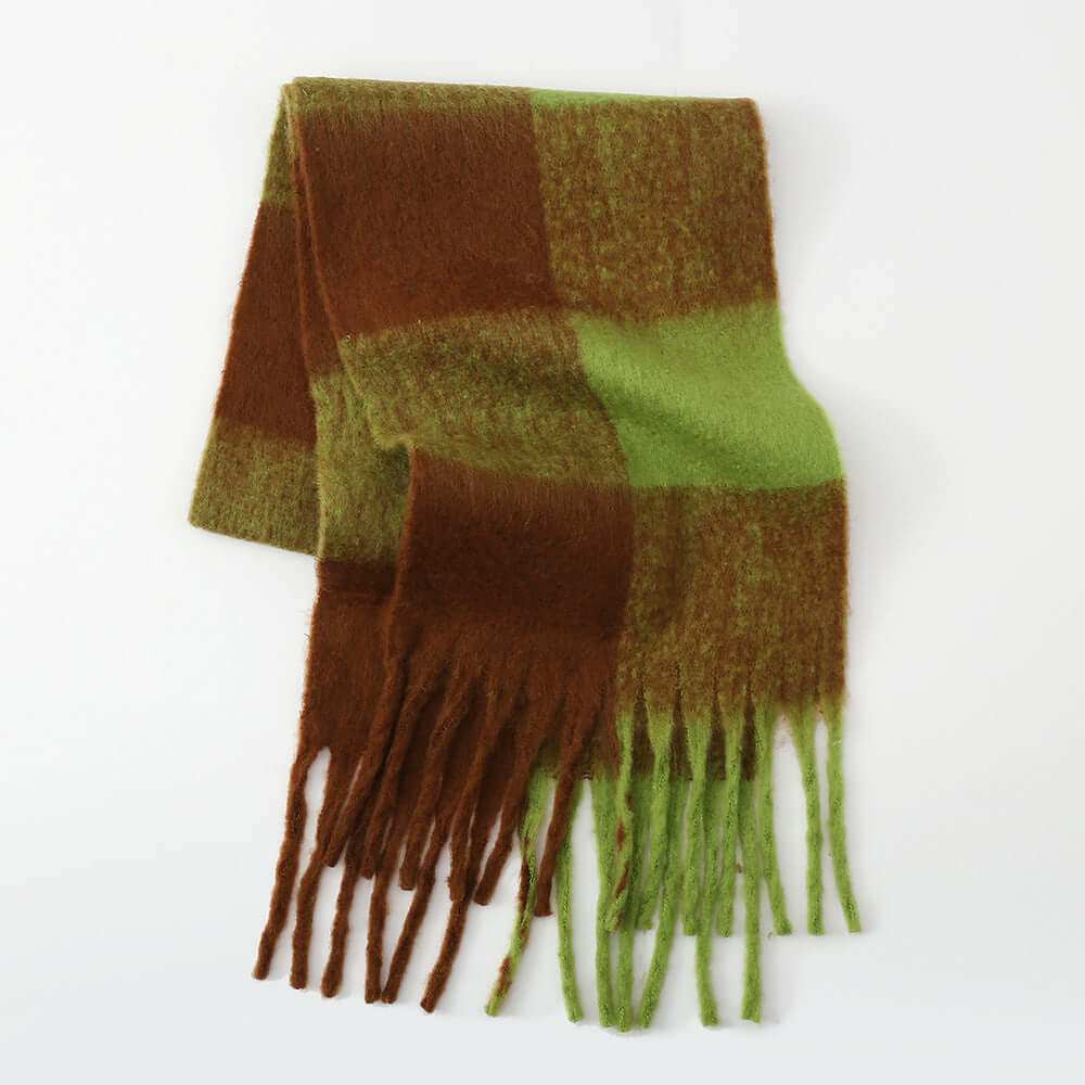 Fringe Contrast Plaid  Scarf