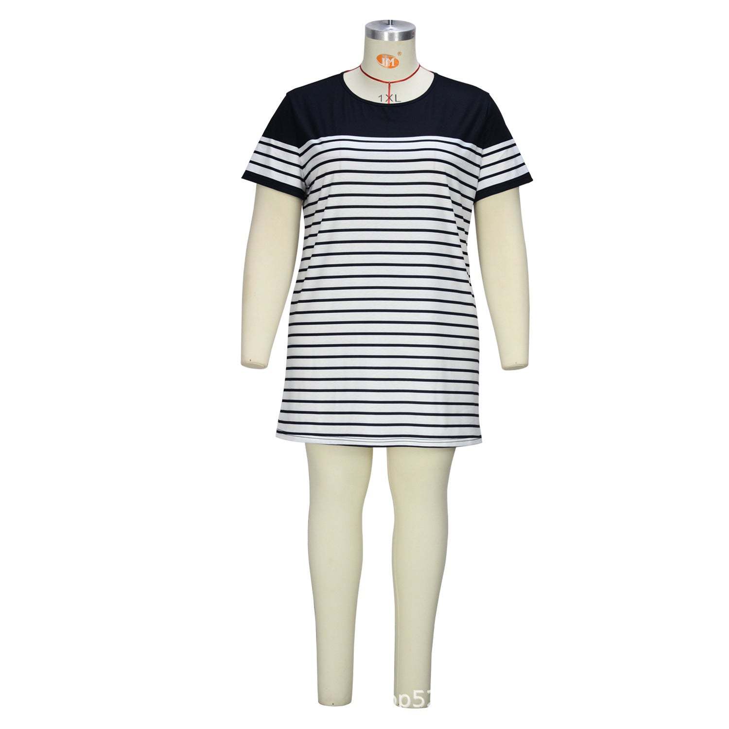 Simple Casual Style Classic Striped Regular Round Neck Short Sleeve OnProduct information: Fabric name: milk Silk Skirt type: One-Step skirt Color: Black and White Elasticity: Micro elasticity Main fabric composition: Polyester (polyesSkirtPlush Fashions ShopPlush Fashion Shop