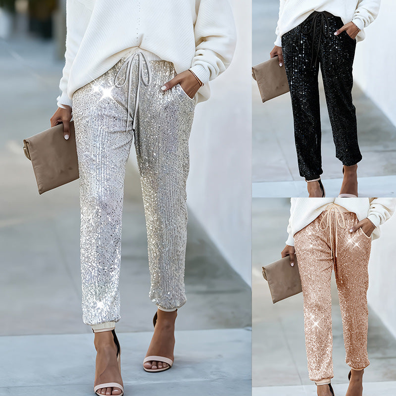 Women's plush fashion hub high-waist straight-leg trousers, full-length casual pants with a relaxed fit and classic style.
