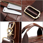 Pi-Mart leather retro casual briefcase with light finish, featuring a classic business style and sturdy handle.