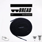 Black elastic shoelace by Bread, designed for easy slip-on shoes, shown in the Shadow Black color.