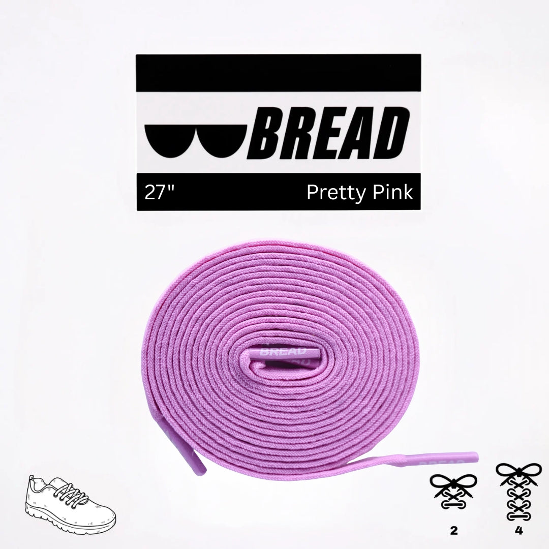 Pink elastic shoelace by Bread, stylish and flexible accessory for sneakers or casual shoes, shown in close-up detail.