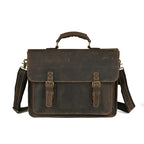Pi-Mart leather one-shoulder crossbody laptop bag with top layer leather design, ideal for carrying laptops and essentials.