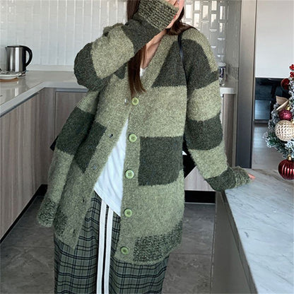 Slim Green Plaid Contrast Knit Women - Plush Fashions Shop 