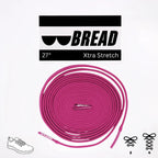 Pink elastic shoelace by Bread, flexible and adjustable for comfortable footwear, shown in the product image.