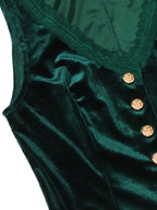 Velvet button-down vest with delicate lace trim, stylish tops by Trendsi, featuring a soft velvet fabric and elegant detailing.