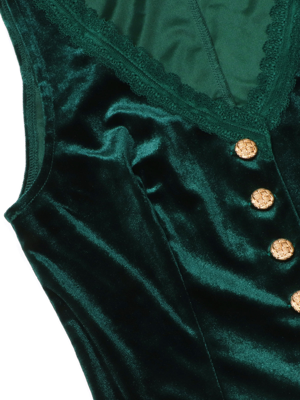 Velvet button-down vest with delicate lace trim, stylish top from Plush Fashion Hub, shown in a close-up image.