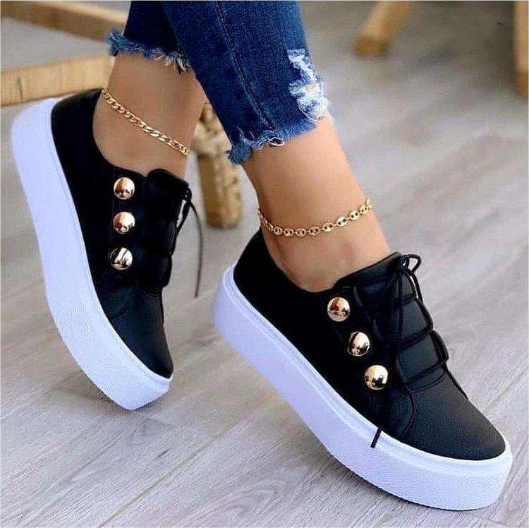 Lace-up Flats Sneakers Women Rivet Casual Shoes For WomenStep out in style with our unique and stylish Lace-up Flats Sneakers! Made with high-quality materials, these shoes offer maximum comfort for your feet. Available insneakersPlush Fashions ShopPlush Fashion Shop