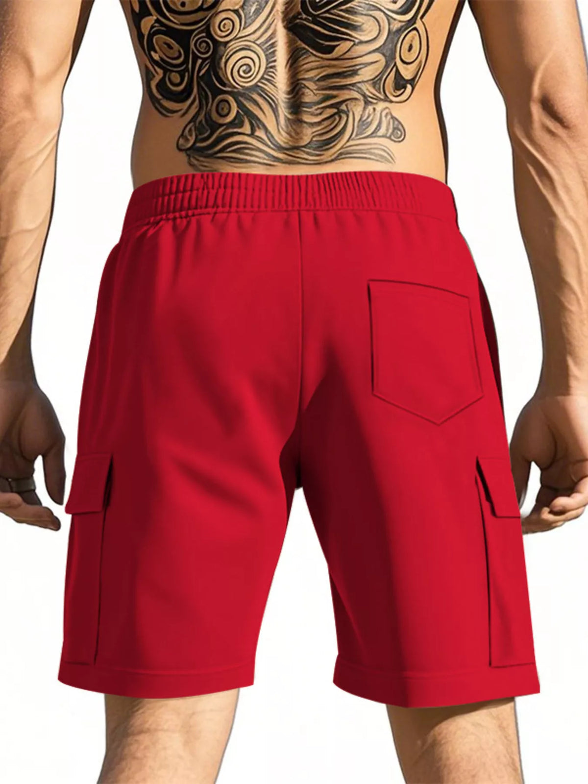 Plus size men's drawstring pocketed shorts from Plush Fashion Hub, featuring a comfortable fit and casual style.