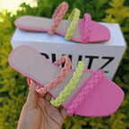 Plus size women's flat woven hollow slippers in matching beach sandal style, featuring comfortable design and neutral color.