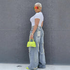 Washed Straight Leg Ripped Jeans