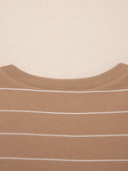 Women's striped short sleeve maxi T-shirt dress with side slit by Trendsi, featuring a relaxed fit and casual style.